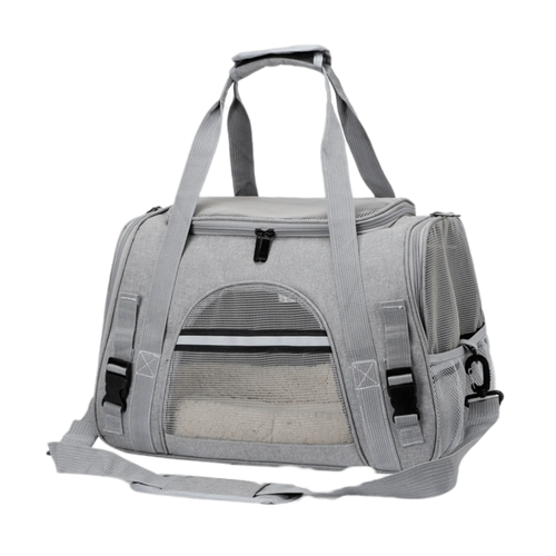 Elegante graue Tier-Tragetasche von Pawshell für den sicheren Transport von Hund und Katze