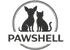 PAWSHELL Logo – Minimalistische Silhouette von Hund und Katze in Anthrazit auf transparentem Hintergrund, Luxus-Zubehör für Haustiere.